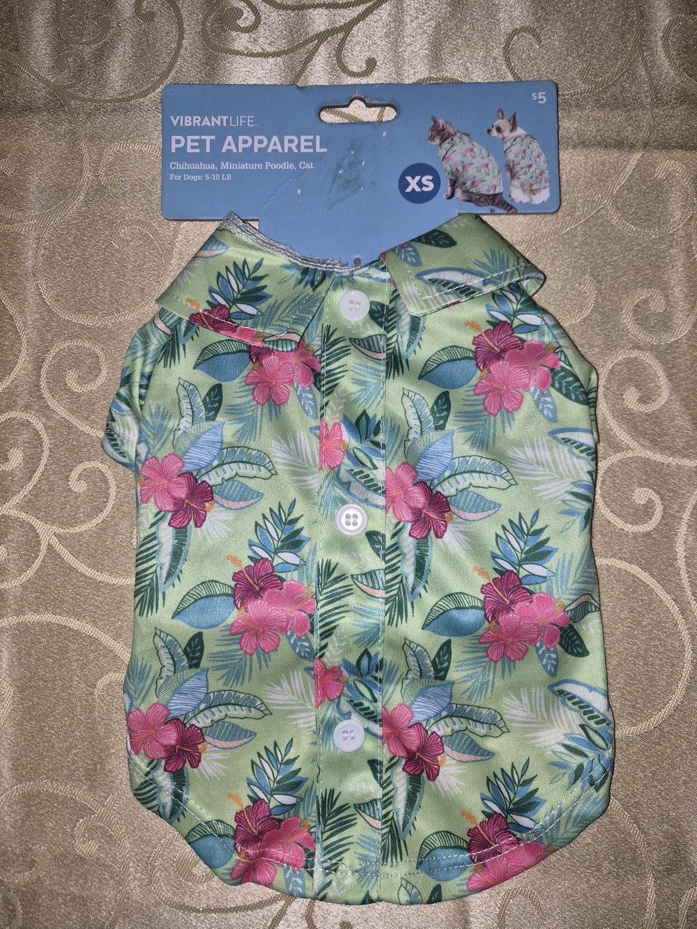 Vibrant Floral Dog Shirt by Vibrant Life — Green with Pink Flowers (XS)